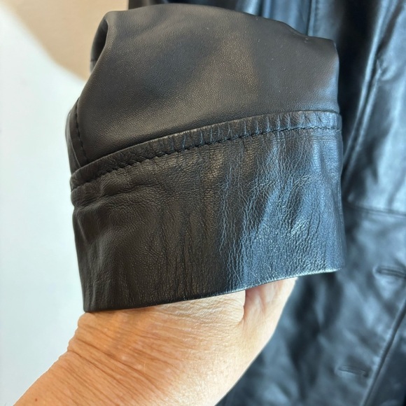 DANIER Sz L Long Line Button Closure Leather Jacket With Pockets and Funnel Neck - Picture 5 of 11